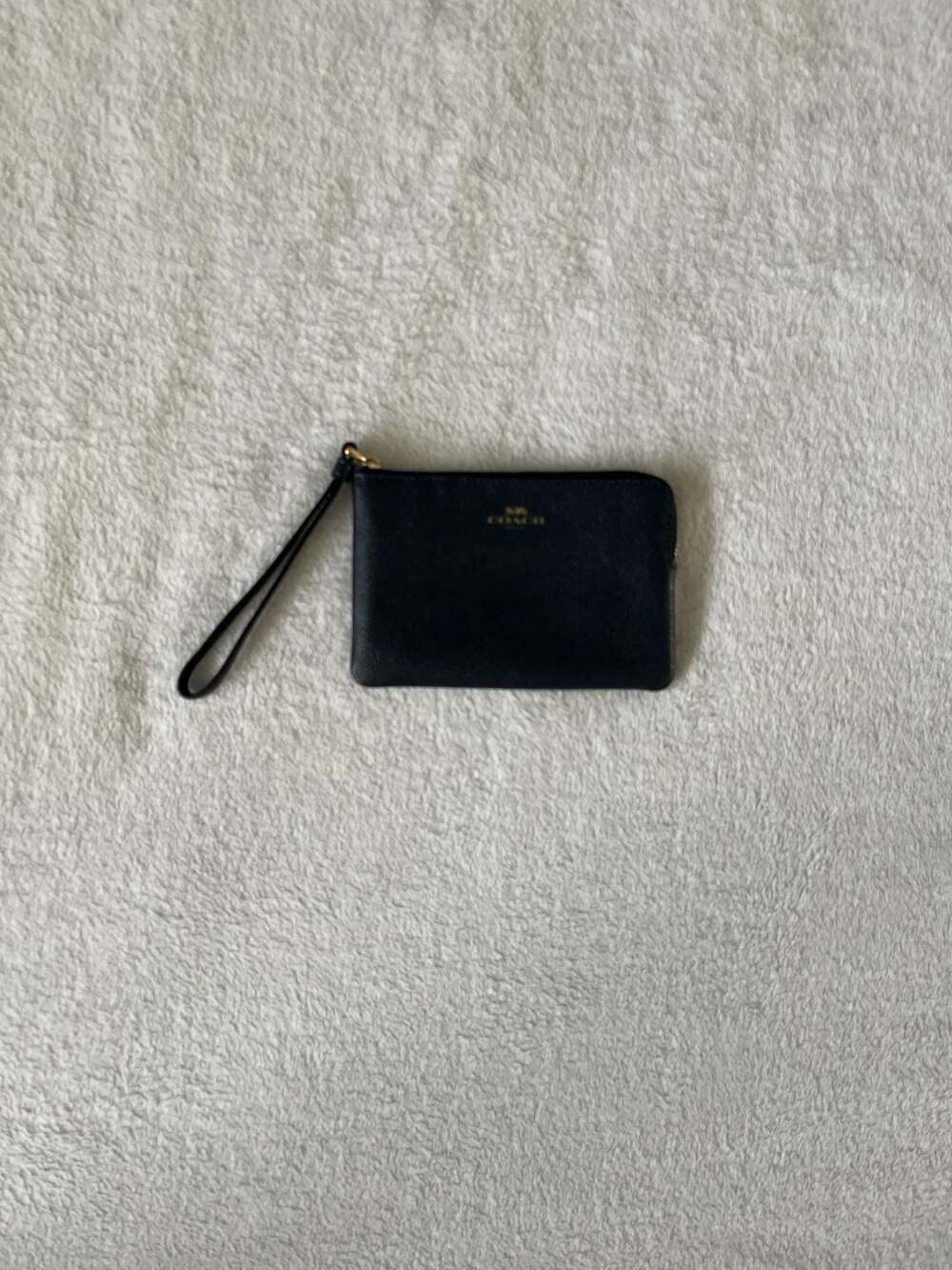 Coach Corner Zip Wristlet in Black Crossgrain Leather